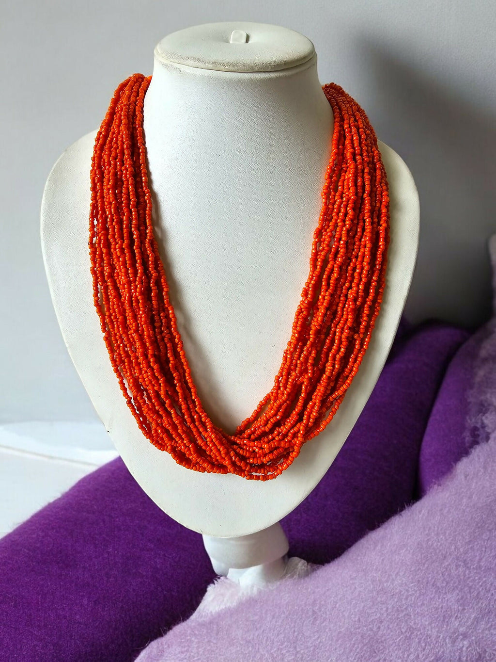 Inhanns Handmade Beaded Multilayer Necklace, 20 Layers - Orange | Grocsy