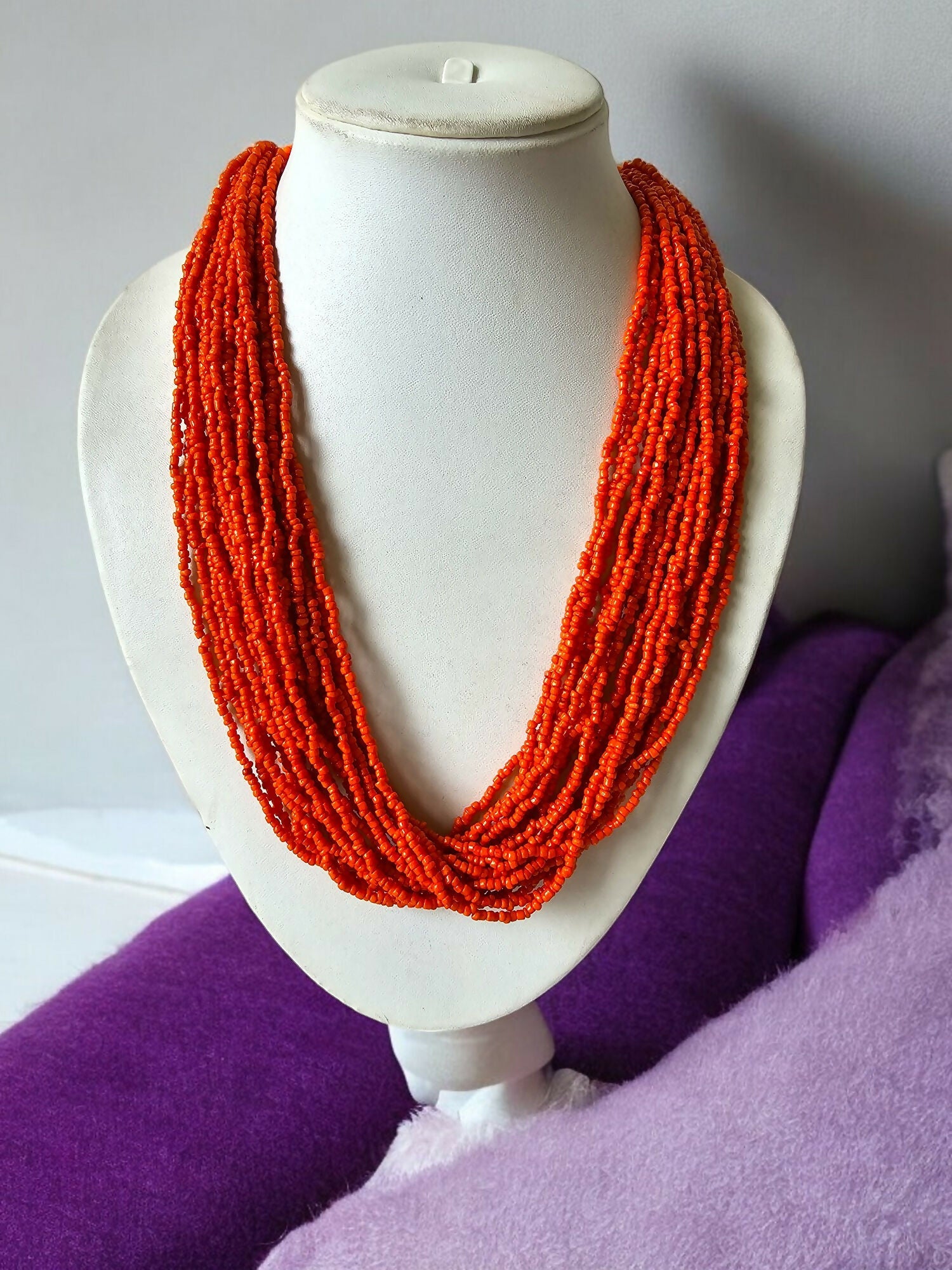 Inhanns Handmade Beaded Multilayer Necklace, 20 Layers - Orange | Grocsy