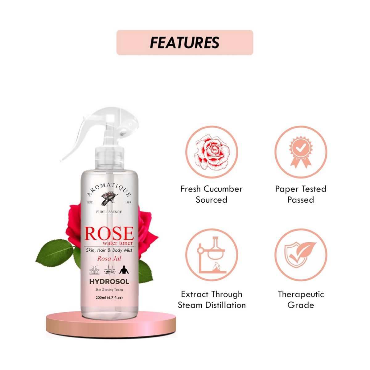 Aromatique Rose Water Spray For Face, Rose Water Toner | Grocsy