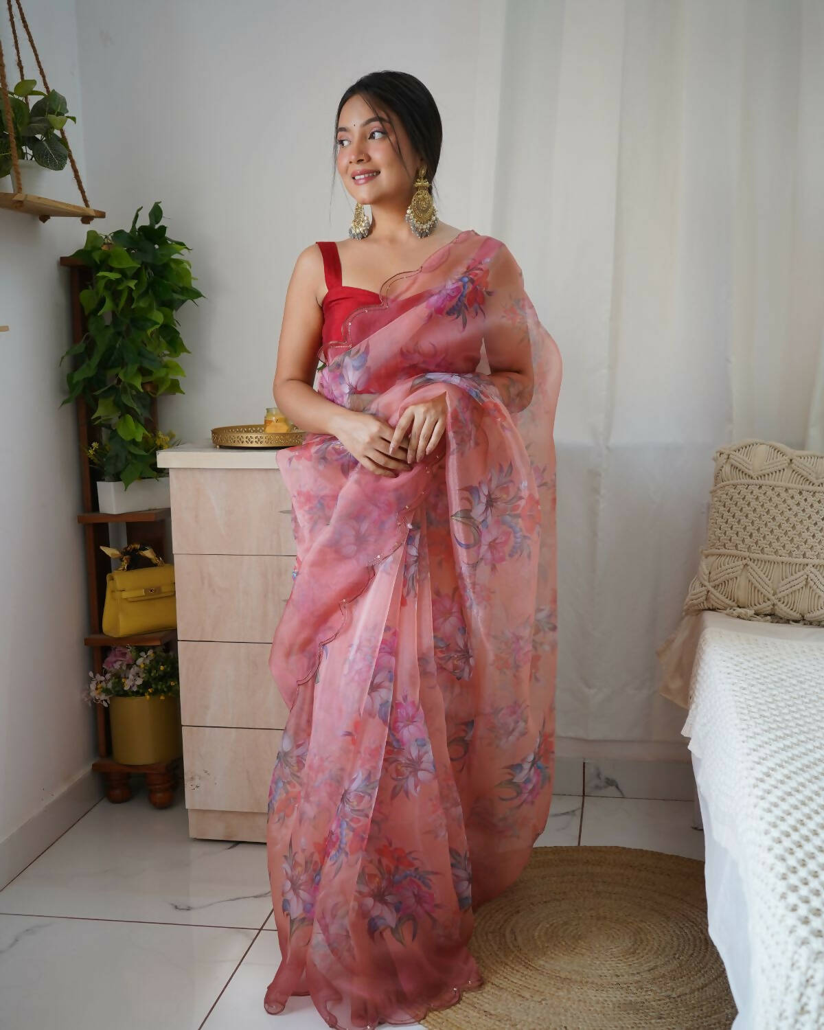 Vamsee Peach Organza Saree | Grocsy