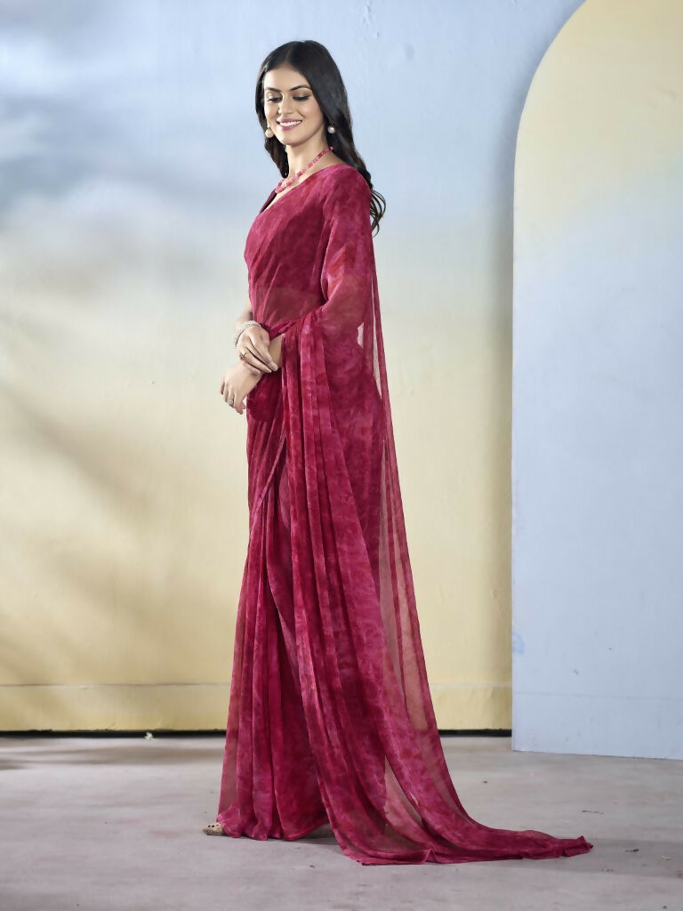 Burgundy Georgette Designer Printed Ready to Wear Saree - Samyana | Grocsy