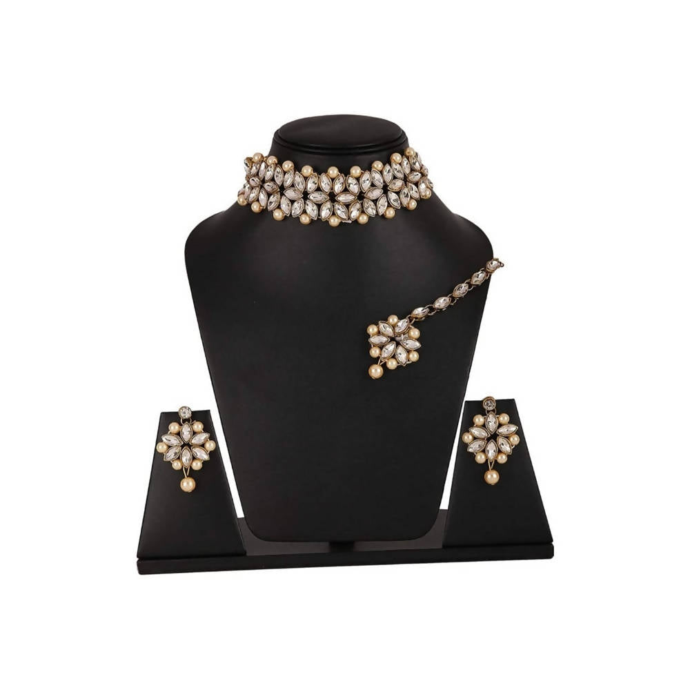 Mominos Fashion Trendy Gold-Polished with Stone & Pearls Necklace Set | Grocsy