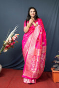 Jyoti Fashion Women's Pink Paithani Silk Zari Woven Saree with Blouse | Grocsy