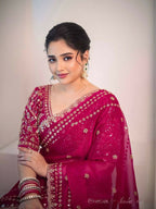 Joban Fashion Red Fandy Satin Silk Party Wear Sarees | Grocsy