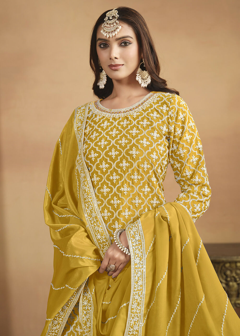Chinnon Yellow Multicolor Embroidered Lehenga Style Suit - Emponline | Grocsy