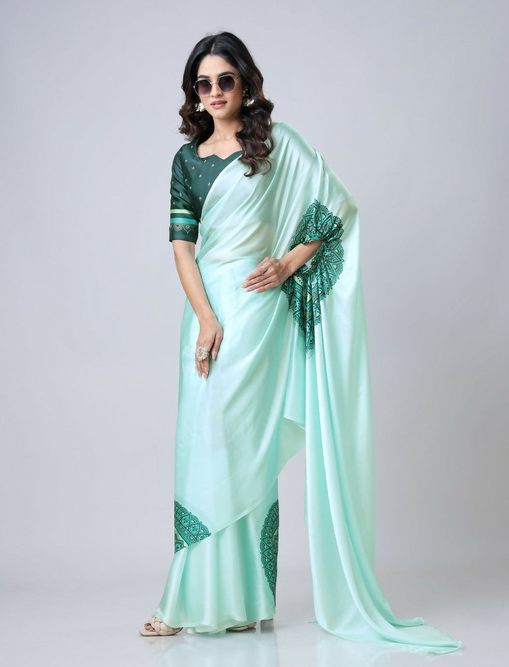 Vastranavya Electric Blue Mandalaa Print Freehand Ready to Wear Saree | Grocsy