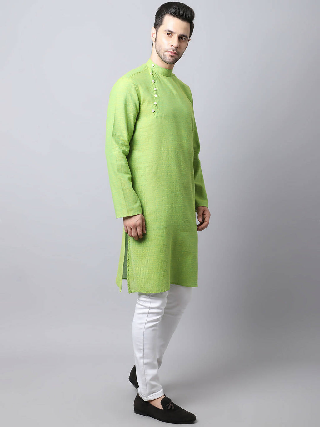 Even Apparels Green Pure Cotton Men's Kurta With Side Placket (SLD1193) | Grocsy