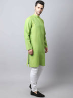Even Apparels Green Pure Cotton Men's Kurta With Side Placket (SLD1193) | Grocsy