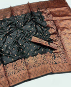 DEIANA'S Beautiful Designer Golden zari Soft Lichi Silk Saree - Black | Grocsy