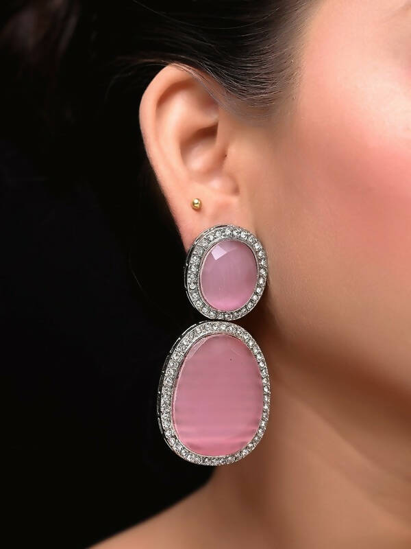 Smart Dangler With Rhino Stone Border Beige Earrings For Women and Girls By House of Ree - Swadesiicart