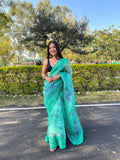Vamsee Sea Green Organza Saree | Grocsy
