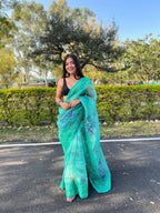 Vamsee Sea Green Organza Saree | Grocsy