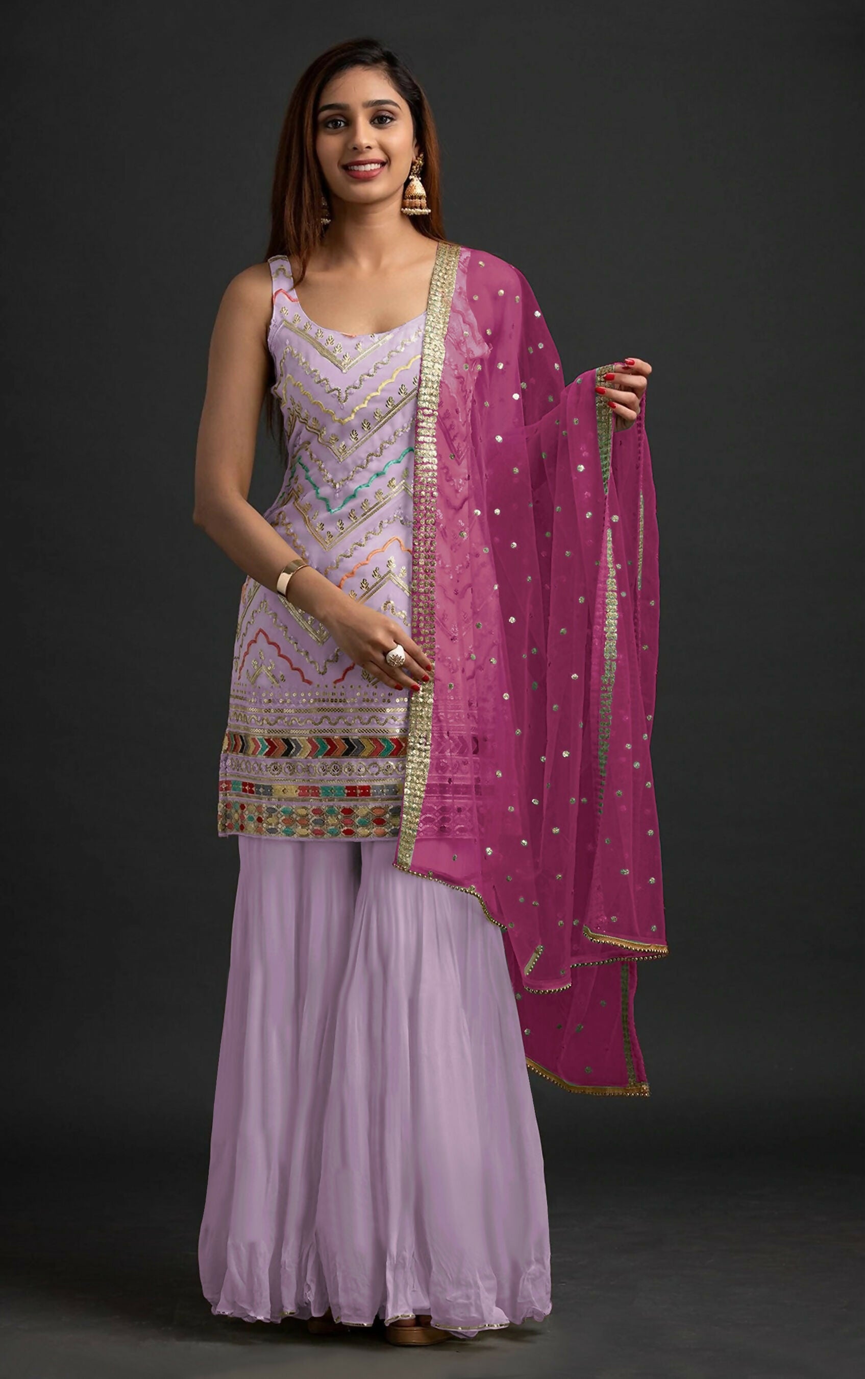 Anaita Lavender Georgette Suit with Embroidered Thread & Sequence Work | Grocsy