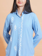 Pahnaz Modal Chikankari Handwork Shirt-Blue | Grocsy