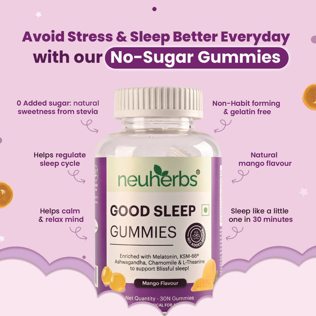 Neuherbs Good Sleep Gummies (No Added Sugar) - Mango Flavor | Grocsy