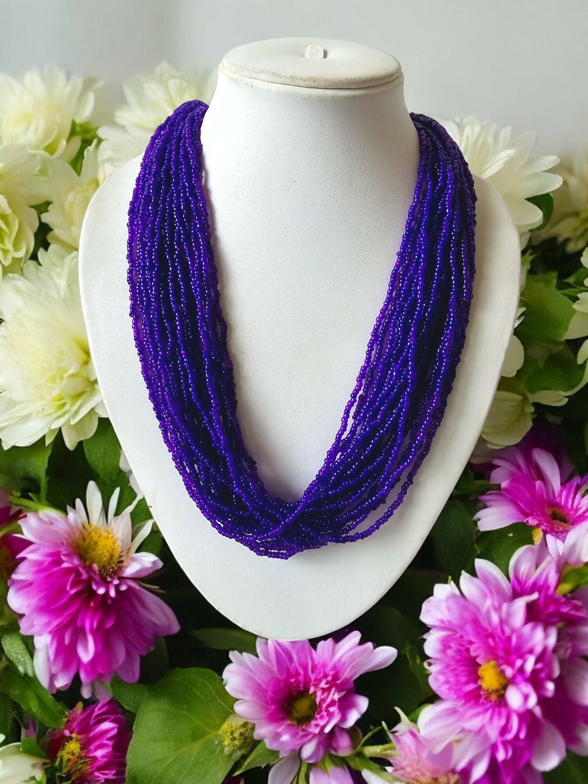 Inhanns Handmade Beaded Multilayer Necklace, 20 Layers - Purple | Grocsy