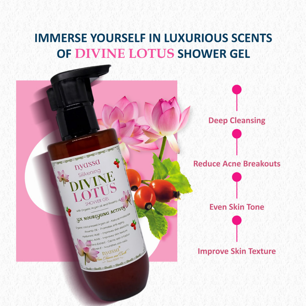 Nyassa Silkening Divine Lotus Shower Gel With Organic Oil And Rosehip Oil | Grocsy