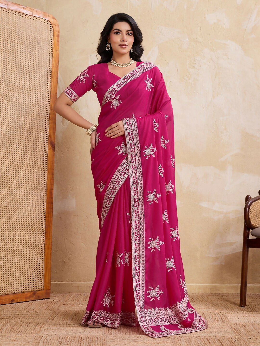 Teeya Creation Womens New Latest Party Wear Soft Georgette Saree-Pink | Grocsy