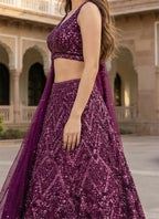Lehenga Mart Wine Velvet Designer Bollywood Style Wedding Wear Lehenga Choli | Grocsy