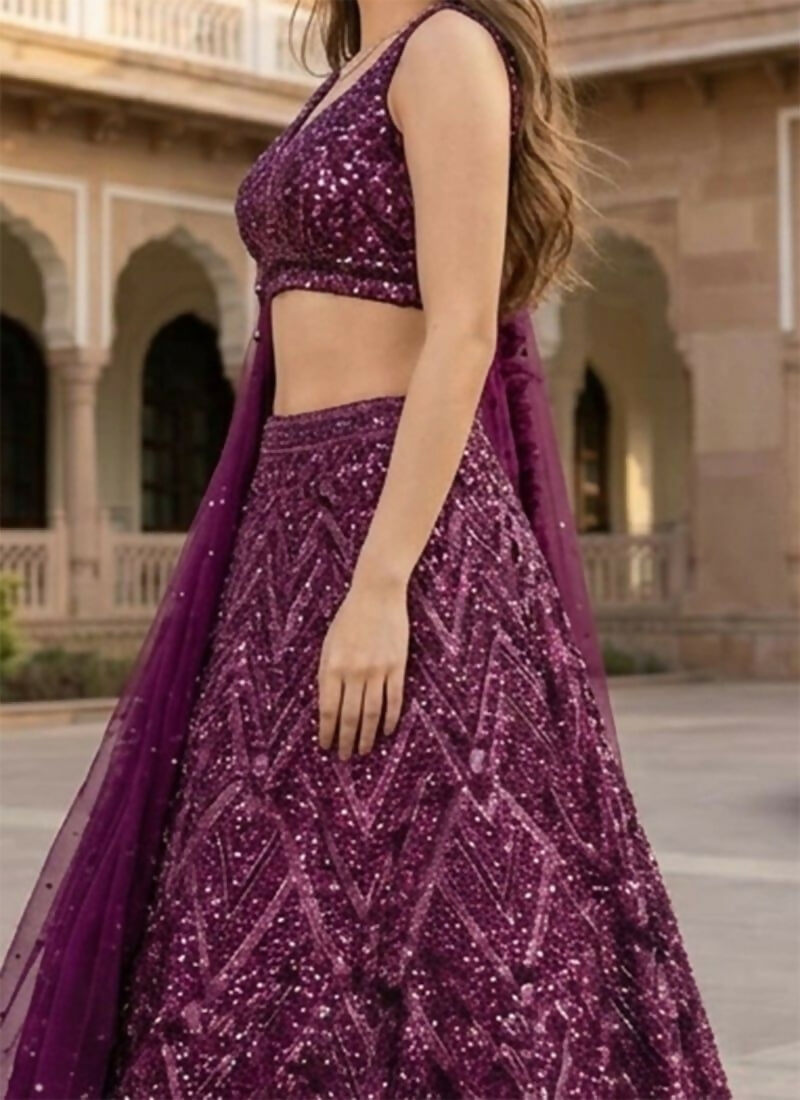 Lehenga Mart Wine Velvet Designer Bollywood Style Wedding Wear Lehenga Choli | Grocsy