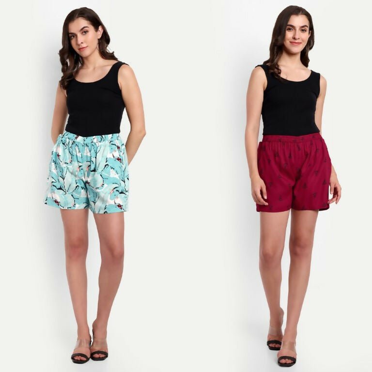 Alvano Printed Blue, Maroon Boxer Shorts, Night Shorts, Regular Shorts, Bermuda Shorts | Grocsy