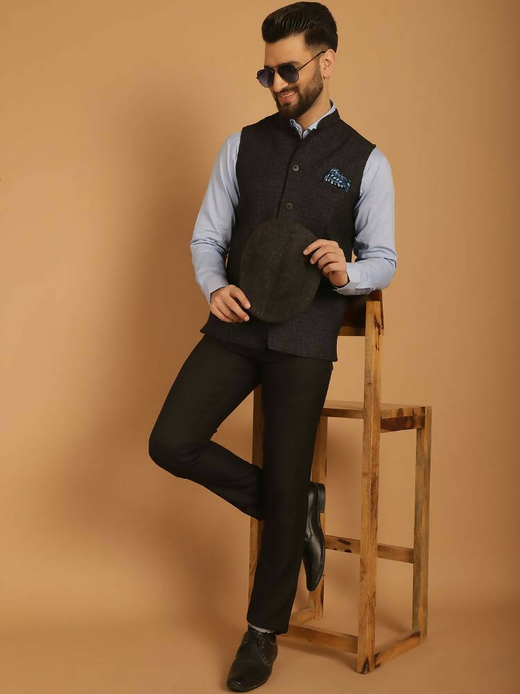 Even Apparels Pure Wool Nehru Jacket - Black | Grocsy
