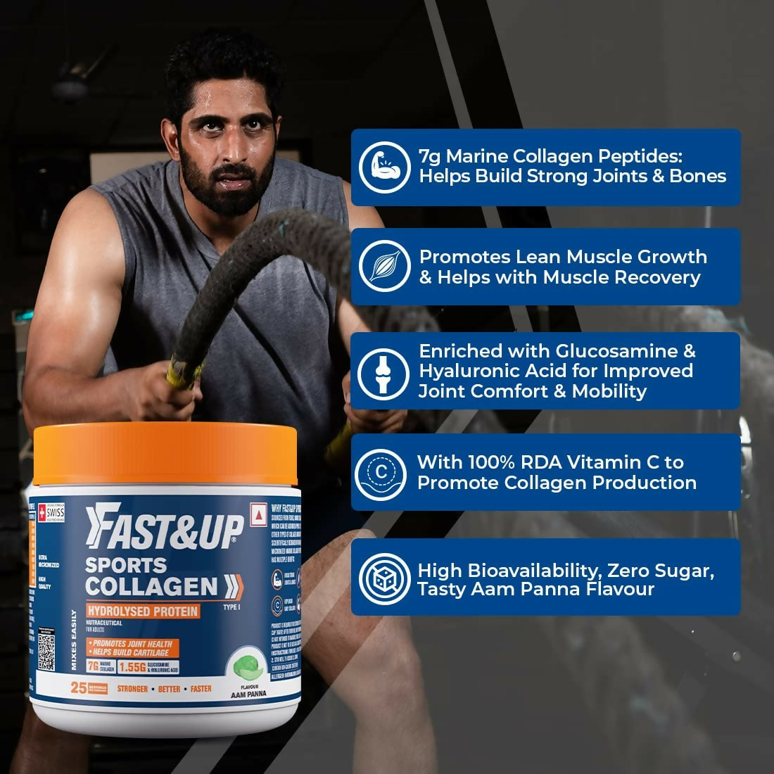 Fast&Up Sports Collagen Protein 7g Type 1 Marine Collagen Peptides | Grocsy