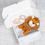 Nesta Toys Newborn Gift Set - Lion Plush Toy, Wooden Elephant & Car Teether | Grocsy