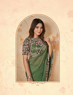 Green Banarasi Crush Silk Thread, Sequence, Cord Embroidered with Stone & Mirror Work Saree - Mohmanthan Dakshika | Grocsy