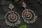 Mominos Fashion Johar Kamal Women's Red & Green Kundan Circles Earrings