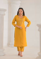Ethnic Festive Wear Viscose Chanderi Yellow Stitched Suit With Dupatta - Tanisha | Grocsy