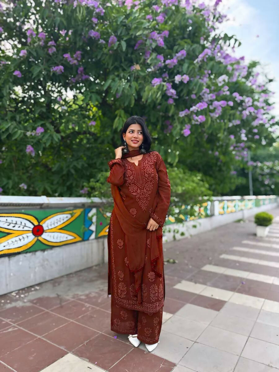 Joban Fashion Maroon Kurta Set Georgette Embroidery Sequence Work | Grocsy