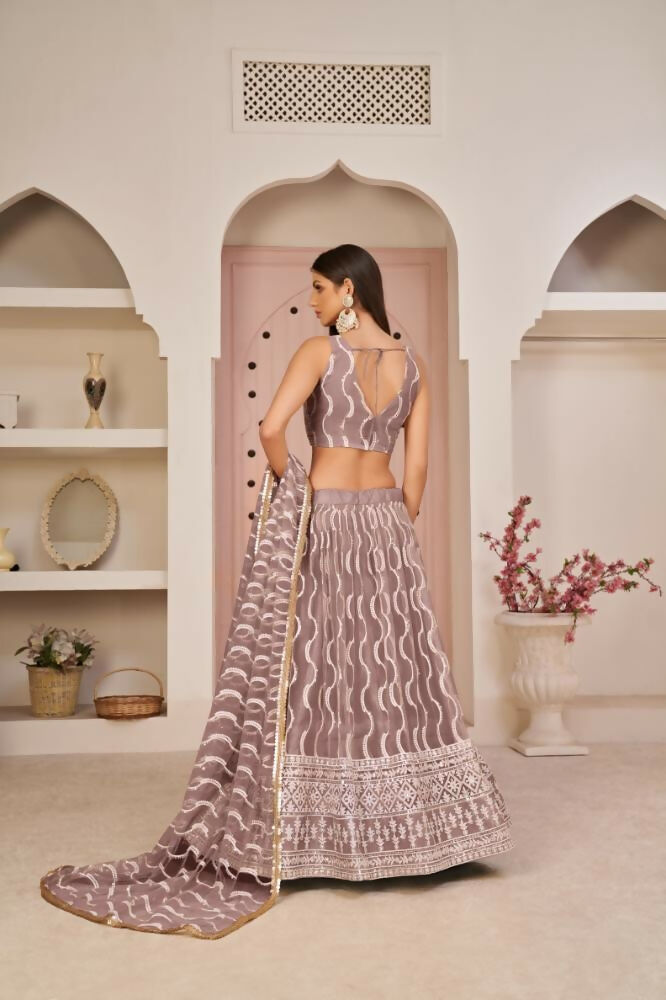 Aastha Fashion Onion Pink Butterfly Net White Cotton Thread Work, Zari Work And Sandwich Sequence Work Embroidery Wedding Wear Lehenga Choli | Grocsy