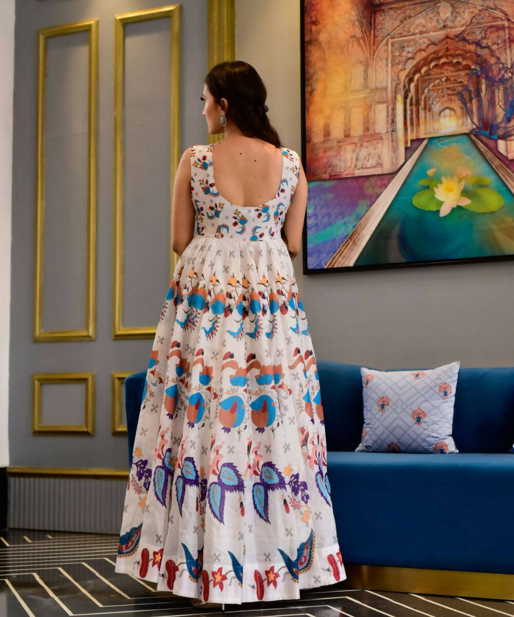 Casual Designer Offwhite Cotton Silk Gown - Anbazaar | Grocsy