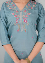Ethnic Festive Wear Chanderi Viscose Sky Stitched Suit With Dupatta - Tanisha | Grocsy