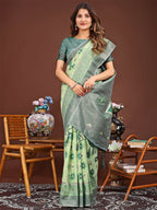 Shree Shyam Fashion Sajni Light Green Linen Cotton Saree | Grocsy