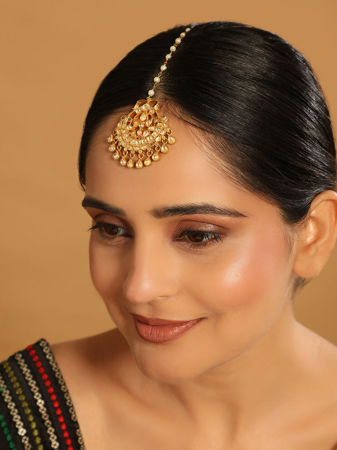 Nuyug 22K Gold Plated Kundan Drop Maang Tikka | Grocsy