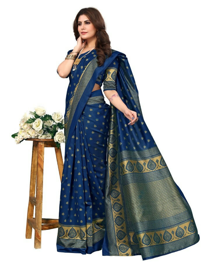 Vamika Blue Printed Art Silk Saree | Grocsy