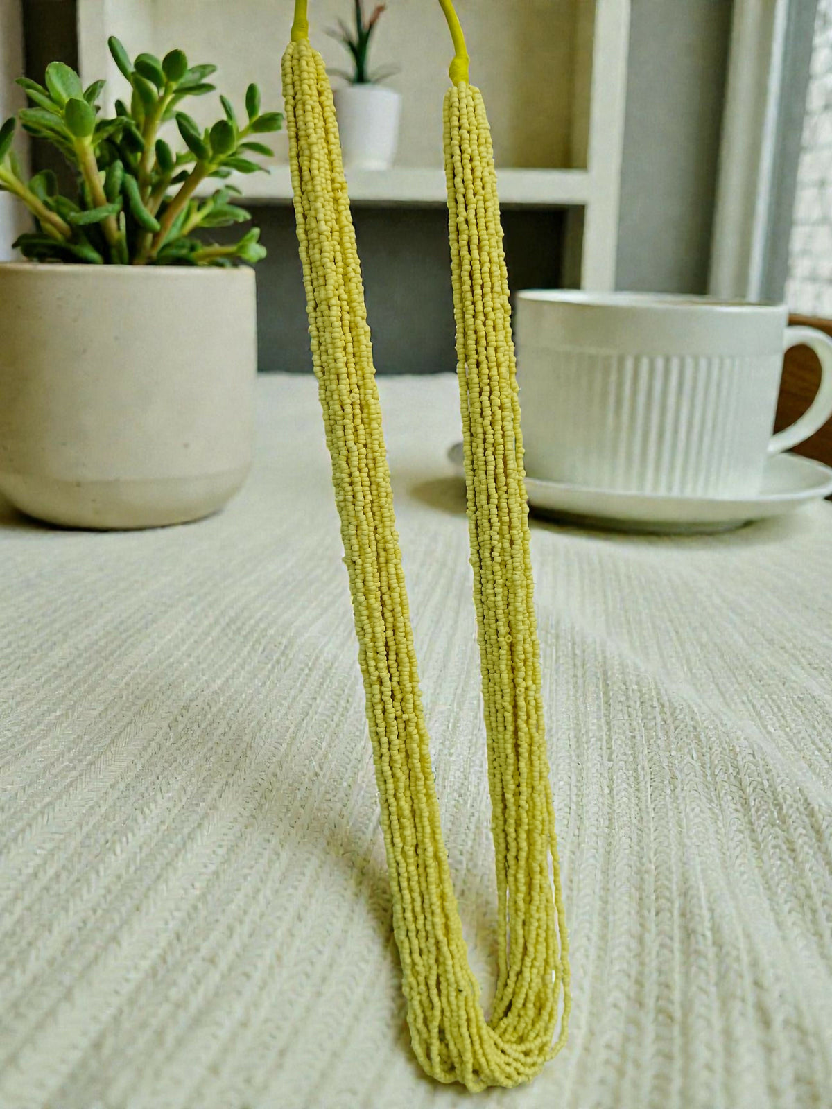 Inhanns Rangsaaz 20-Layer Luxe Long Beaded Only Necklace - Lemon Yellow Only Necklace | Grocsy