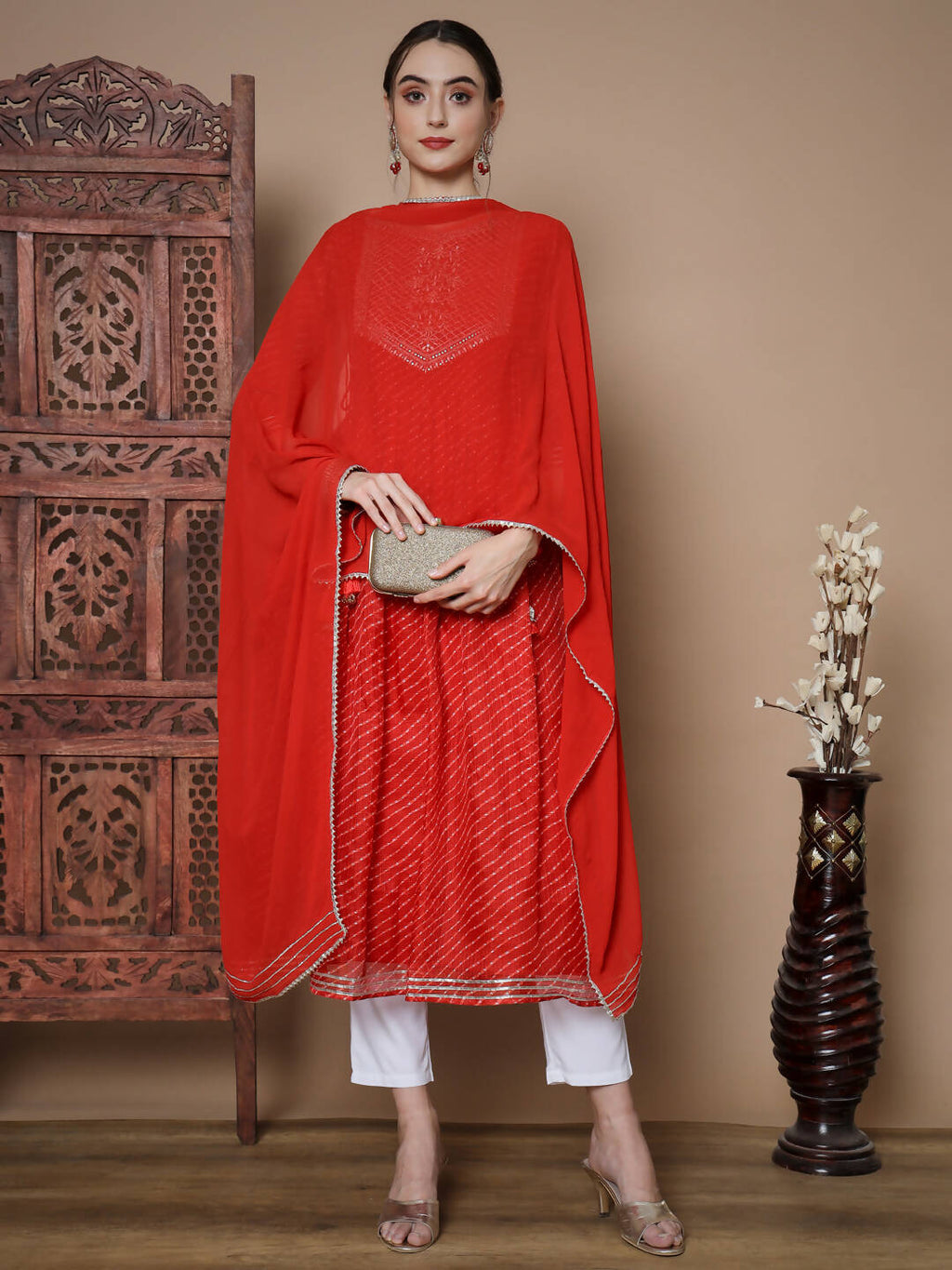 Myshka Women's Red Anarkali Kurta & With Dupatta | Grocsy