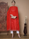 Myshka Women's Red Anarkali Kurta & With Dupatta | Grocsy