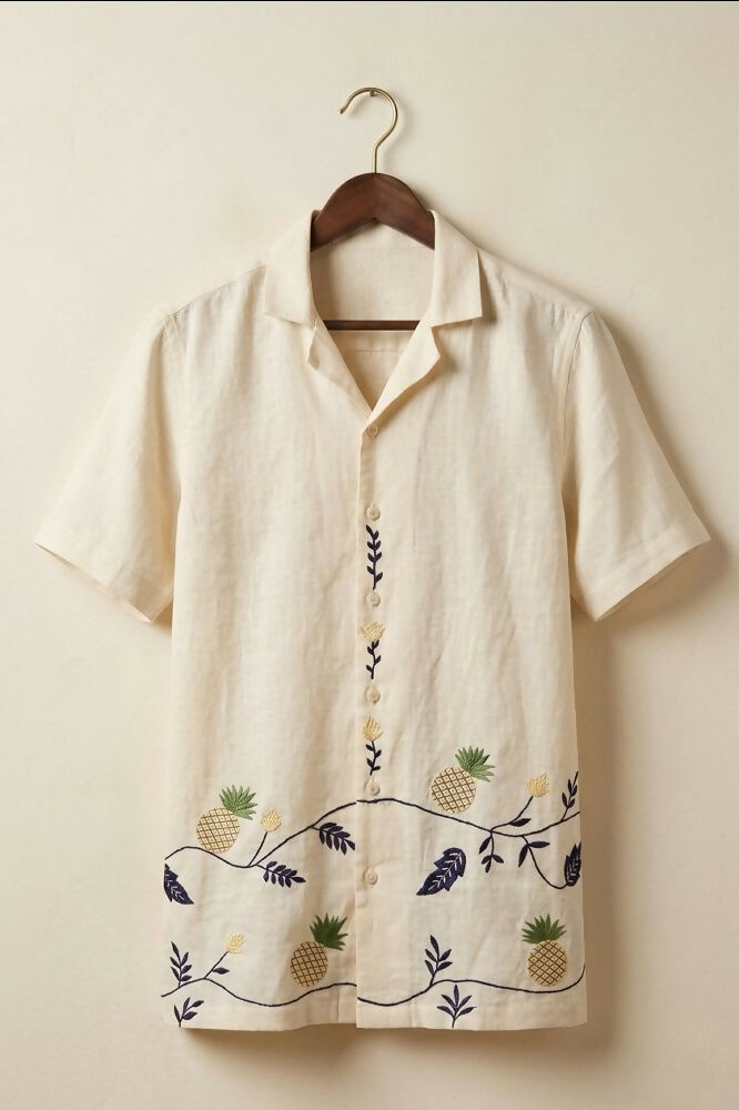 Pinora — Pineapple Embroidered Linen Shirt by Hilo Design | Grocsy