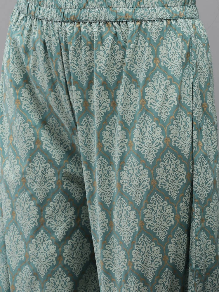 Yufta Women Blue & Off-White Printed Kurta with Palazzo & Dupatta | Grocsy