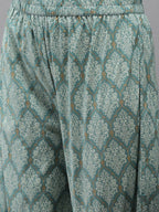 Yufta Women Blue & Off-White Printed Kurta with Palazzo & Dupatta | Grocsy