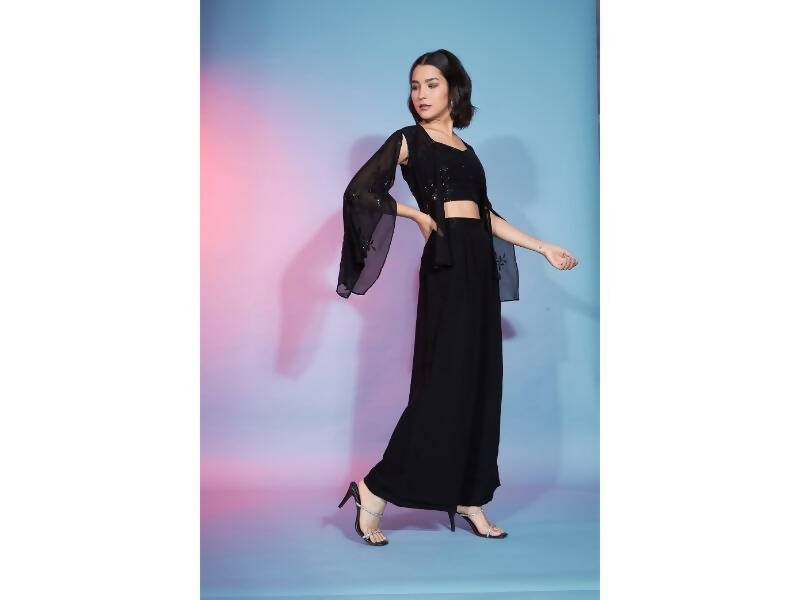 Black Georgette Sequence With Thread Designer Co-Ord Set - Flory | Grocsy