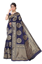 Vamika Traditional Banarasi Jacquard Weaving Navy Blue Saree | Grocsy