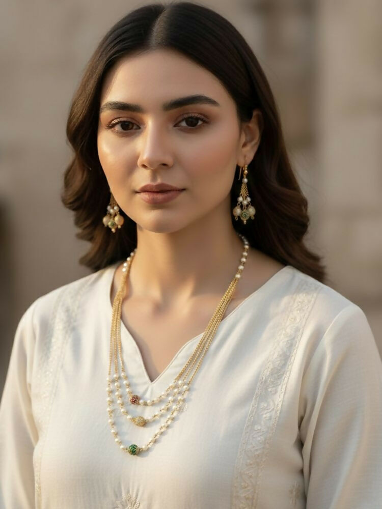 NVR Women Gold Plated Multicolour Artificial Beads Necklace with Earrings | Grocsy