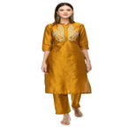 Lagi Women's Mustard Poly silk Straight Embroidred Kurta Pant (RO116C) | Grocsy