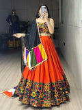 Yash Enterprise Orange Rayon Cotton Embroidery Semi Stitched Navratri Chaniya Choli | Grocsy