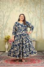 Jyoti Fashion Women's Navy Blue Rayon Floral Print with Sequins Designer Anarkali Set | Grocsy